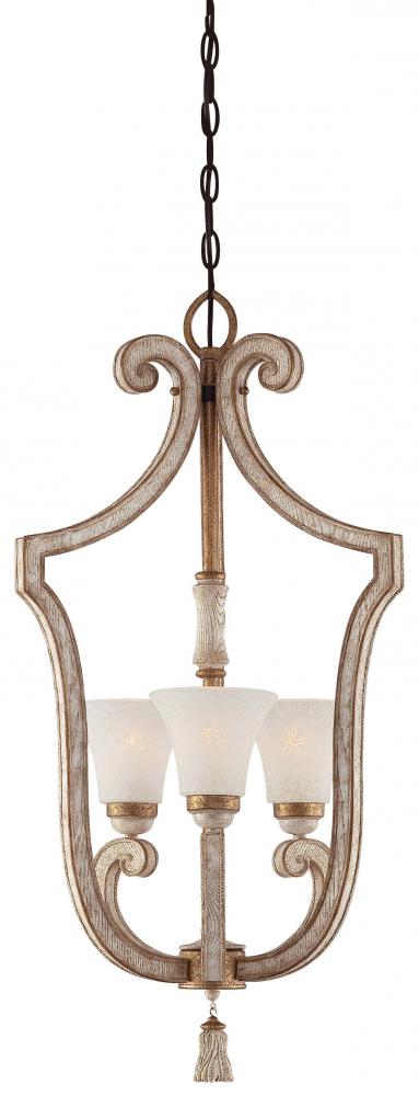 Three Light White Open Frame Foyer Hall Fixture