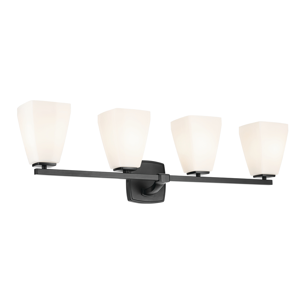 Marant 33.25" 4-Light Vanity Light with Opal Glass in Black