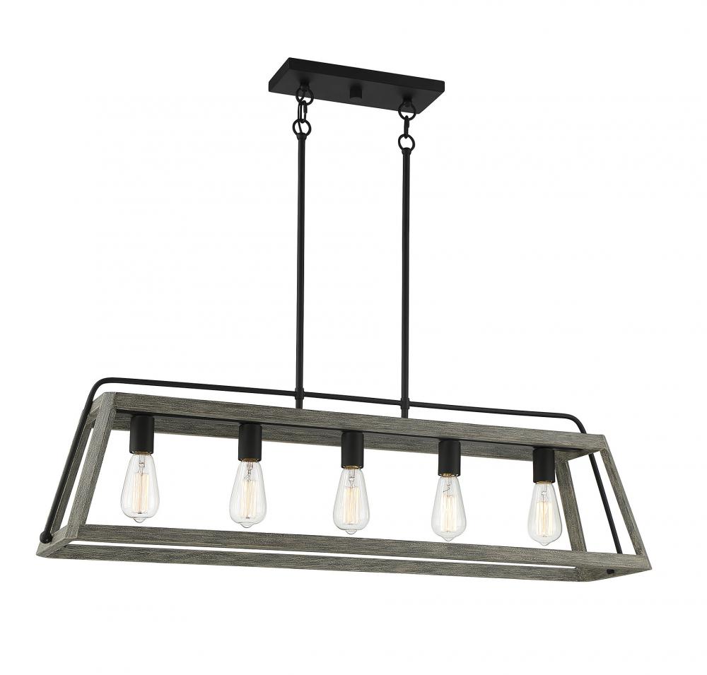 Hasting 5-Light Linear Chandelier in Noblewood with Iron