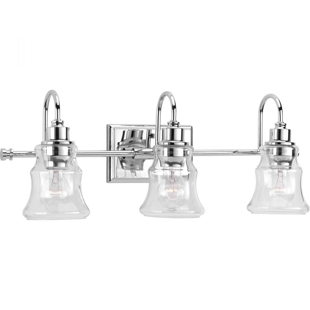 Litchfield Collection Three-Light Polished Chrome Clear Glass Coastal Bath Vanity Light