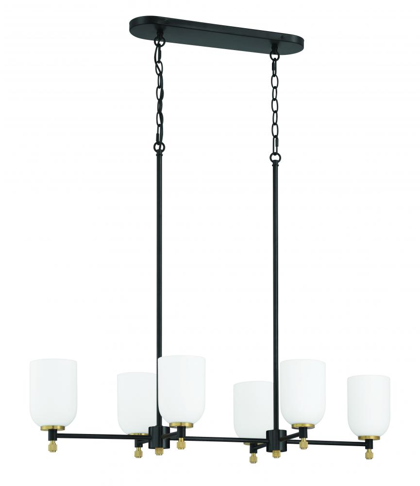 Council 6 Light Island in Flat Black/Satin Brass