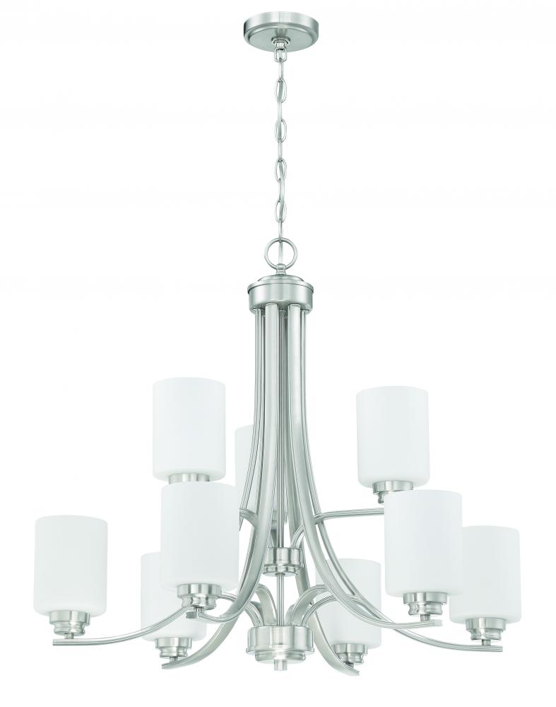 Bolden 9 Light Chandelier in Brushed Polished Nickel (White Glass)