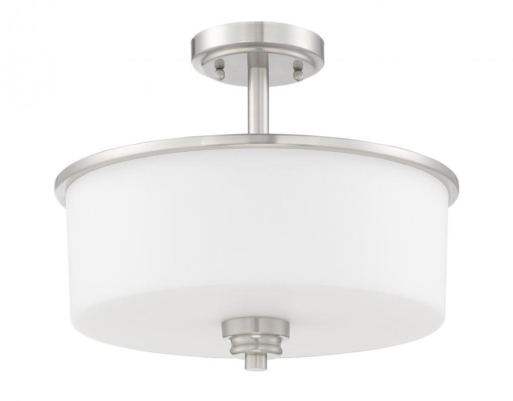 Bolden 2 Light Convertible Semi Flush in Brushed Polished Nickel (White Glass)