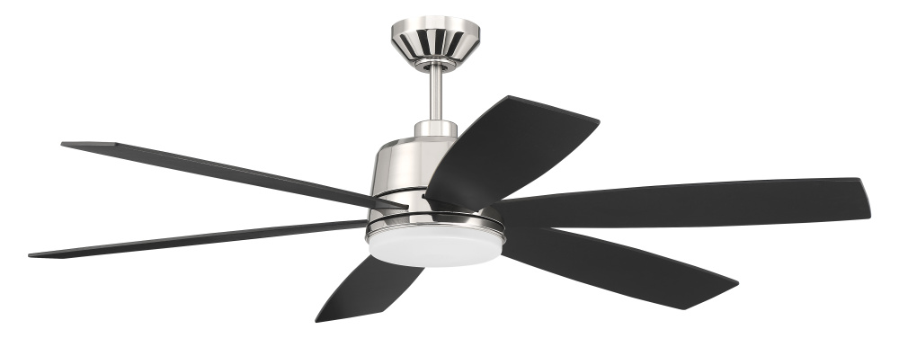 Hogan 54" 6-Blade Ceiling Fan in Polished Nickel Finish, Blades Included; Light Kit Included (op