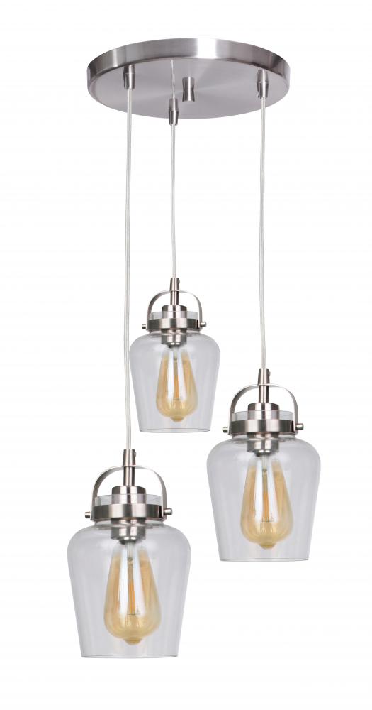 Trystan 3 Light Pendant in Brushed Polished Nickel