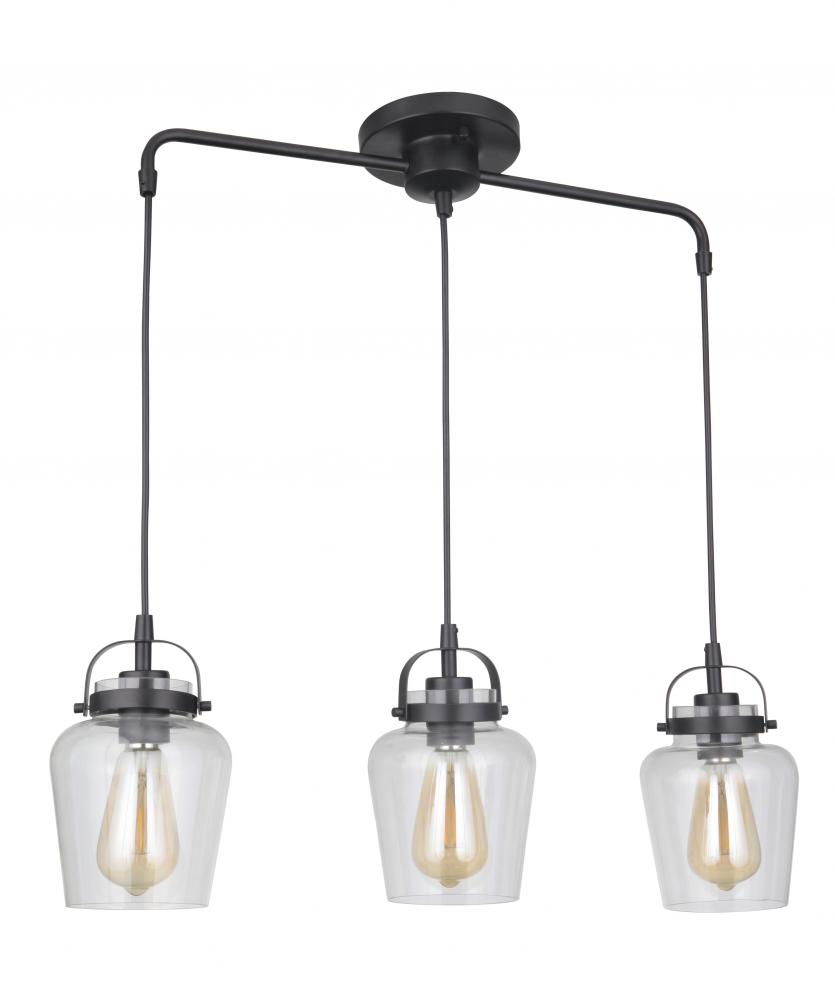 Trystan 3 Light Pendant in Flat Black