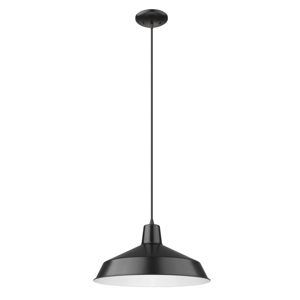 Alcove 1-Light Matte Black Pendant With Antique White Interior Shade