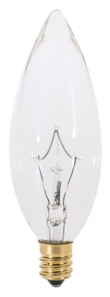 40 Watt B10 Incandescent; Clear; 1000 Average rated hours; 330 Lumens; Candelabra base; 220 Volt