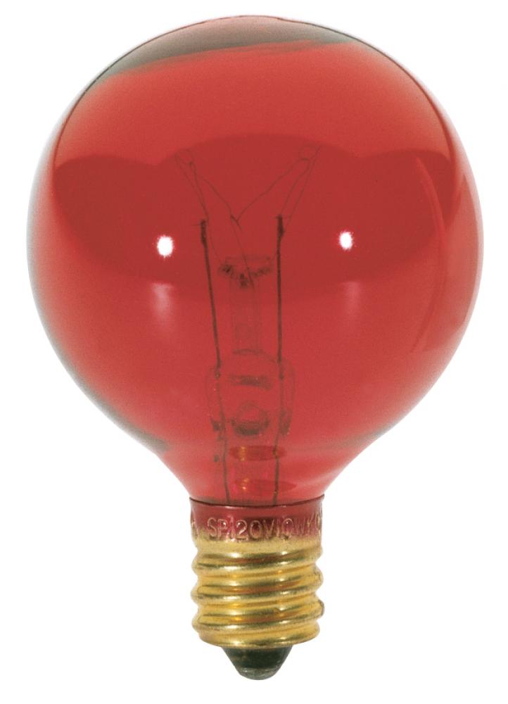 10 Watt G12 1/2 Incandescent; Transparent Red; 1500 Average rated hours; Candelabra base; 120 Volt