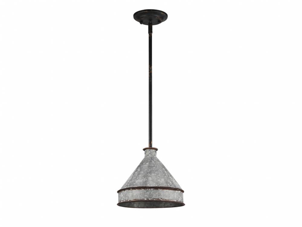 Jasper 1-Light Pendant in Antique Black Iron with Galvanized Steel