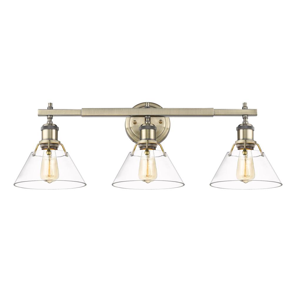 Orwell 3-Light Vanity Light in Aged Brass with Clear Glass