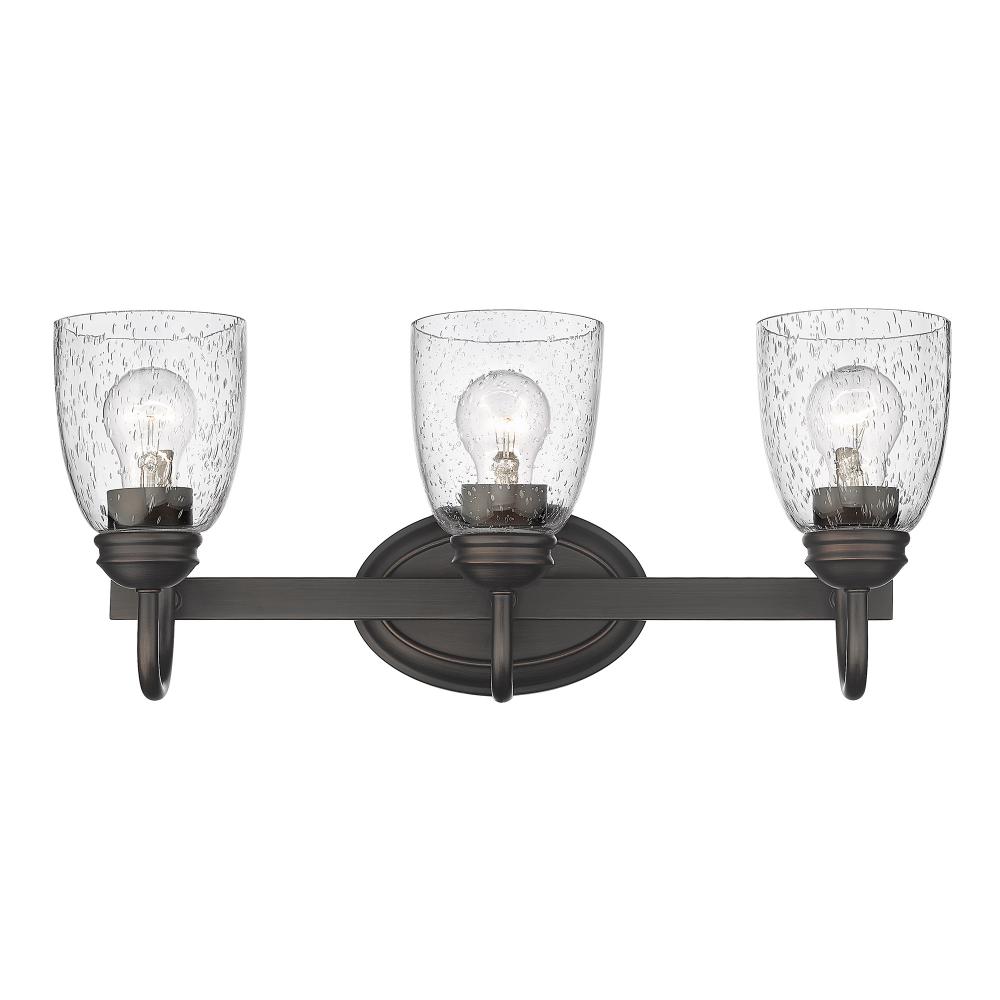 Parrish RBZ 3 Light Bath Vanity in Rubbed Bronze with Seeded Glass Shade