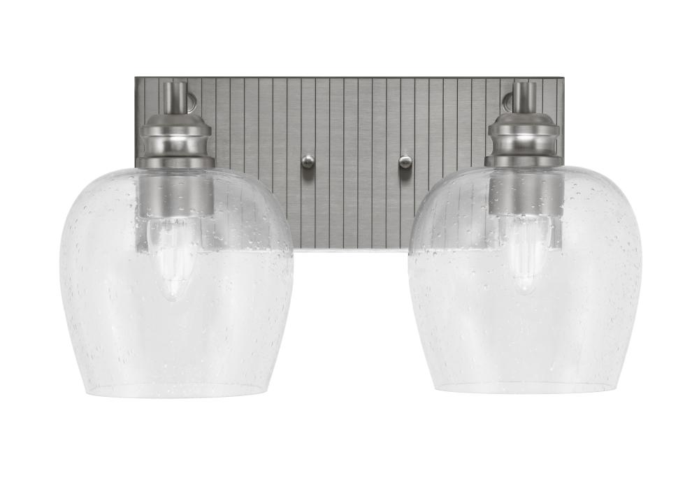 Edge 2 Light Bath Bar, Brushed Nickel Finish, 6" Clear Bubble Glass