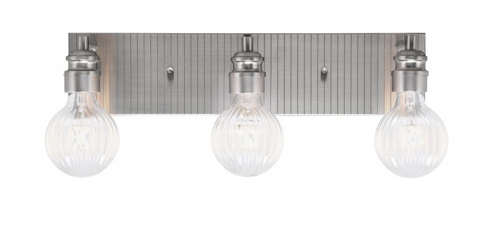 Edge 3 Light Bath Bar, Brushed Nickel Finish, Ribbed Clear LED Bulbs