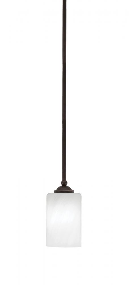 Zilo Stem Hung Mini Pendant, Dark Granite Finish, 4" White Marble Glass