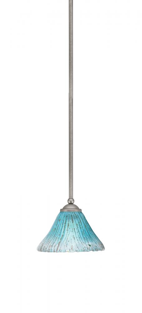 Zilo Stem Mini Pendant, Graphite Finish, 7" Teal Crystal Glass