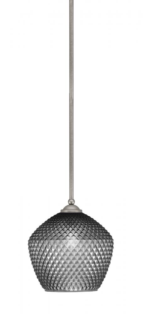 Zilo Stem Mini Pendant, Graphite Finish, 9" Smoke Textured Glass