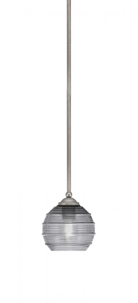 Zilo Stem Mini Pendant, Graphite Finish, 6" Smoke Ribbed Glass