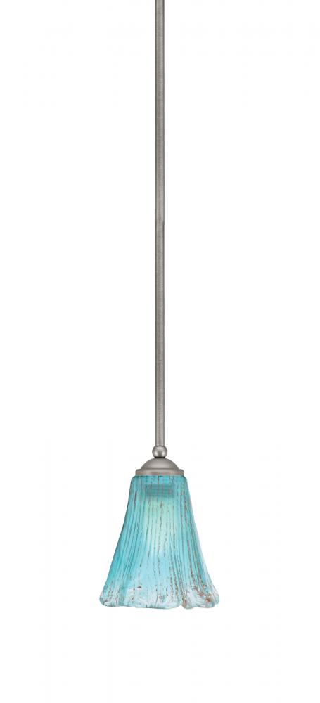 Zilo Stem Mini Pendant, Graphite Finish, 5.5" Fluted Teal Crystal Glass