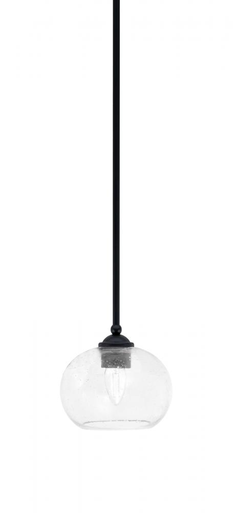 Zilo Stem Mini Pendant, Matte Black Finish, 7" Clear Bubble Glass