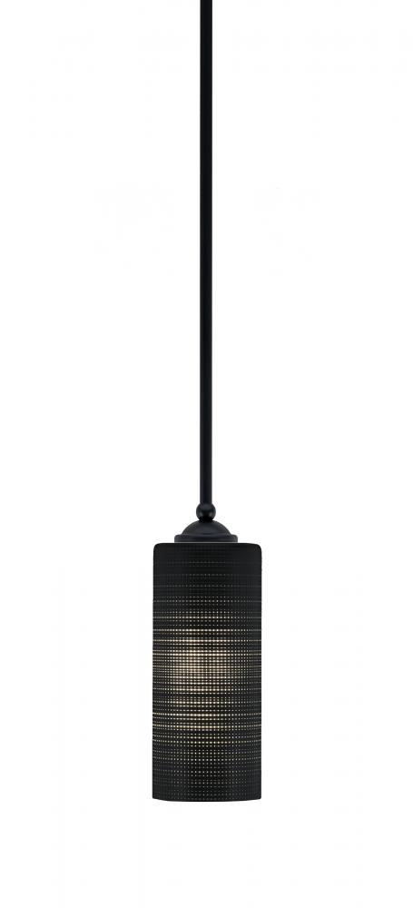 Zilo Stem Mini Pendant, Matte Black Finish, 4" Black Matrix Glass