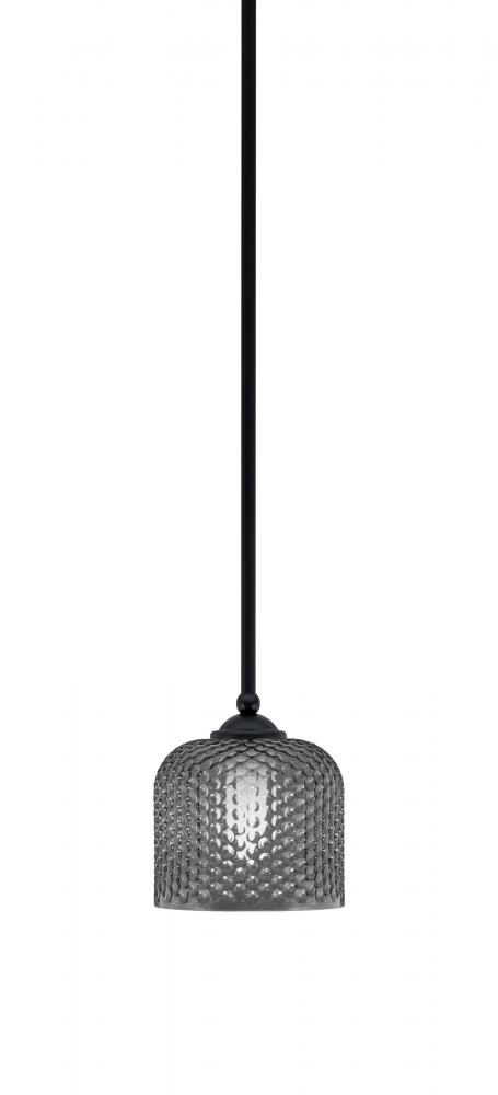 Zilo Stem Mini Pendant, Matte Black Finish, 6" Smoke Textured Glass