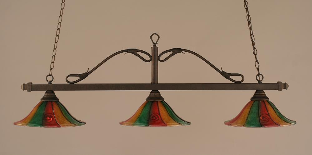 Three Light Bronze Mardi Gras Glass Island Light