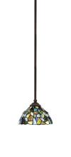 Toltec Company 560-DG-9955 - Zilo Stem Hung Mini Pendant, Dark Granite Finish, 7" Blue Mosaic Art Glass