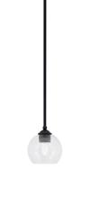 Toltec Company 560-MB-4100 - Zilo Stem Mini Pendant, Matte Black Finish, 5.75" Clear Bubble Glass