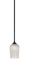 Toltec Company 560-MB-4253 - Zilo Stem Mini Pendant, Matte Black Finish, 5" Silver Textured Glass