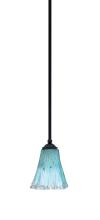 Toltec Company 560-MB-725 - Zilo Stem Mini Pendant, Matte Black Finish, 5.5" Fluted Teal Crystal Glass