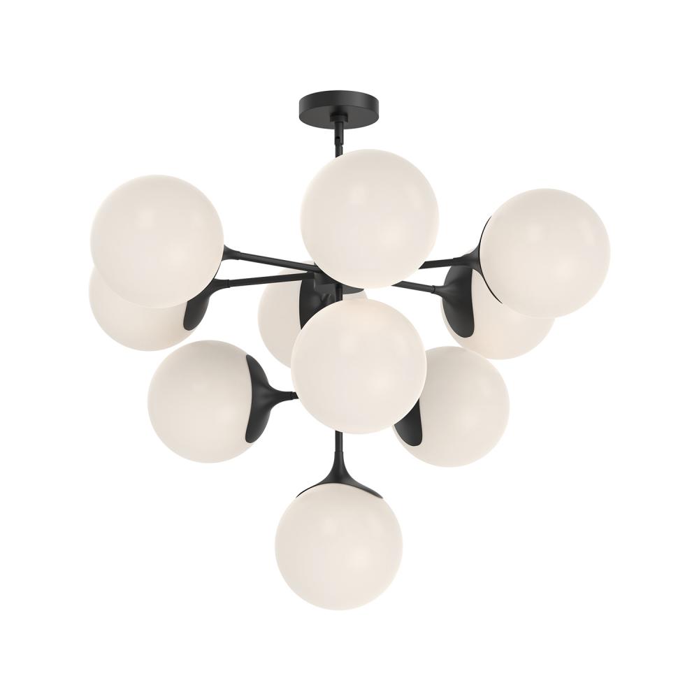 Nouveau 35-in Matte Black/Opal Matte Glass 10 Lights Chandeliers