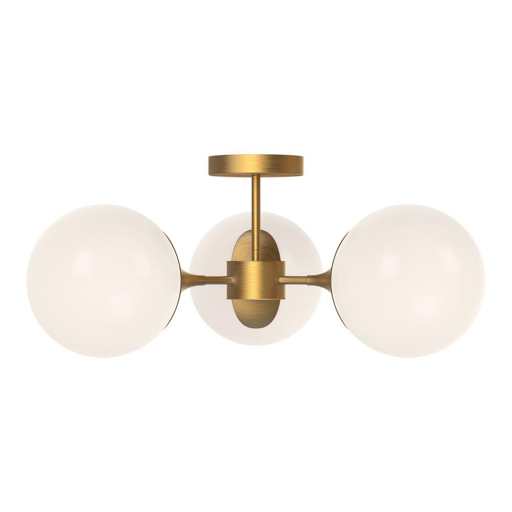 Nouveau 26-in Aged Gold/Opal Matte Glass 3 Lights Semi Flush Mount