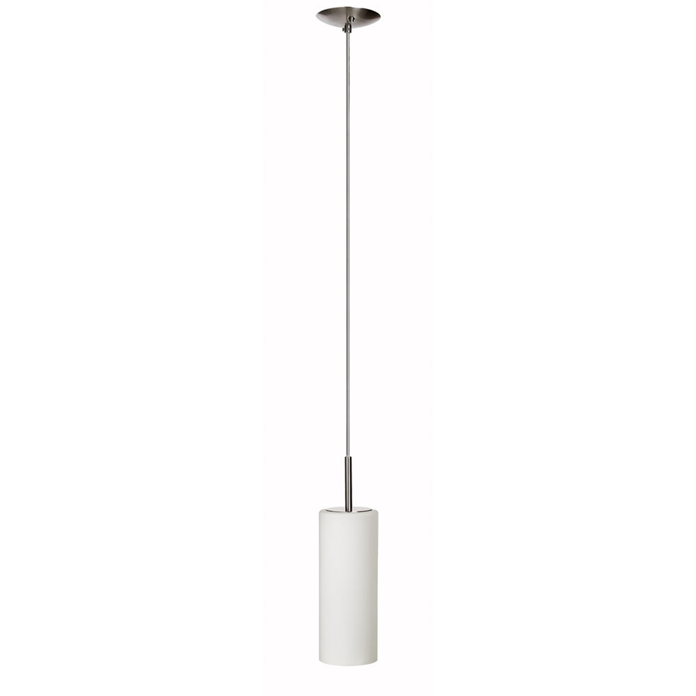 1 Light Pendant, Satin Chrome, White Frosted Glass