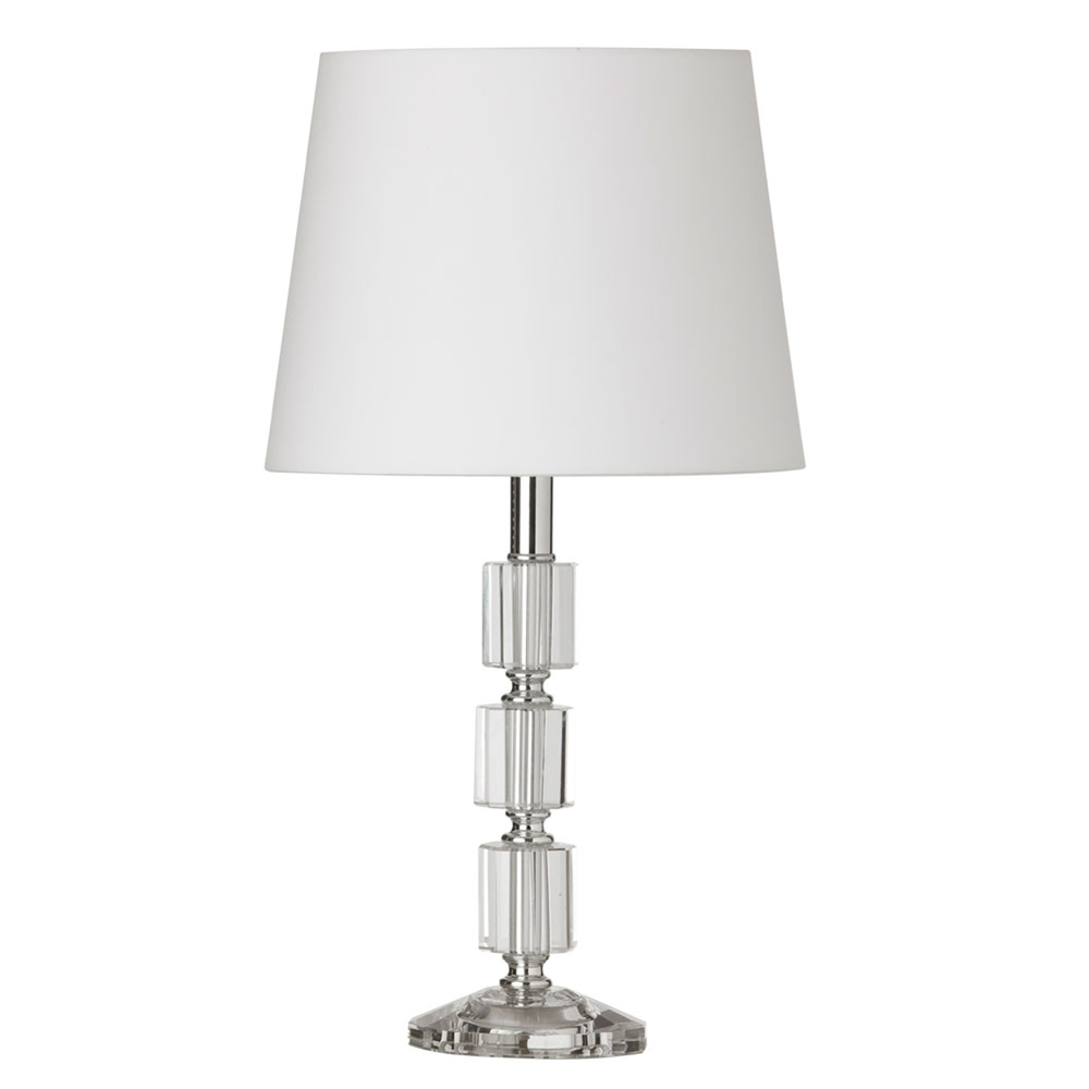 1 Light Crystal Table Lamp, Polished Chrome, White Shade