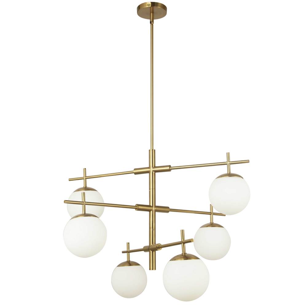 6LT Halogen Chandelier, AGB with WH Opal Glass