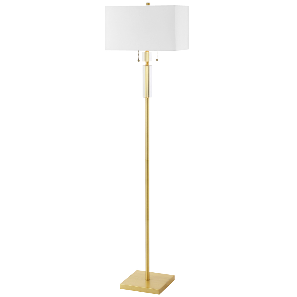 2 Light Incandescent Floor Lamp Aged Brass with White Shade