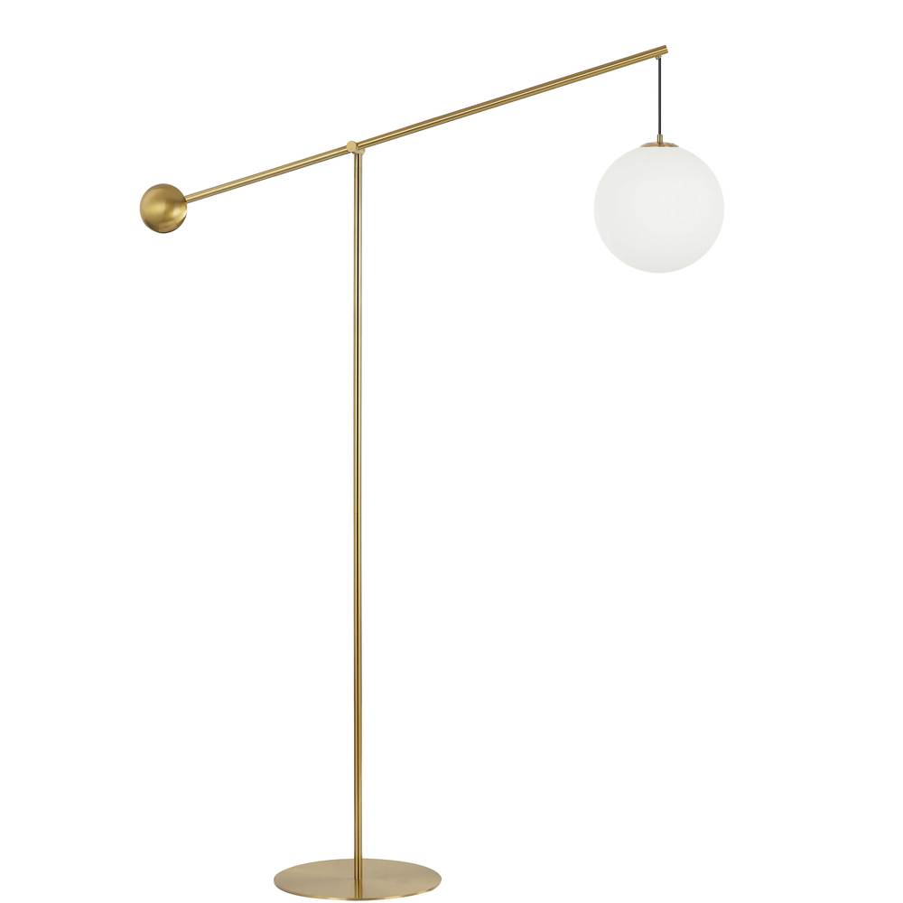 1 Light Incandescent Floor Lamp Aged Brass with Opal Glass