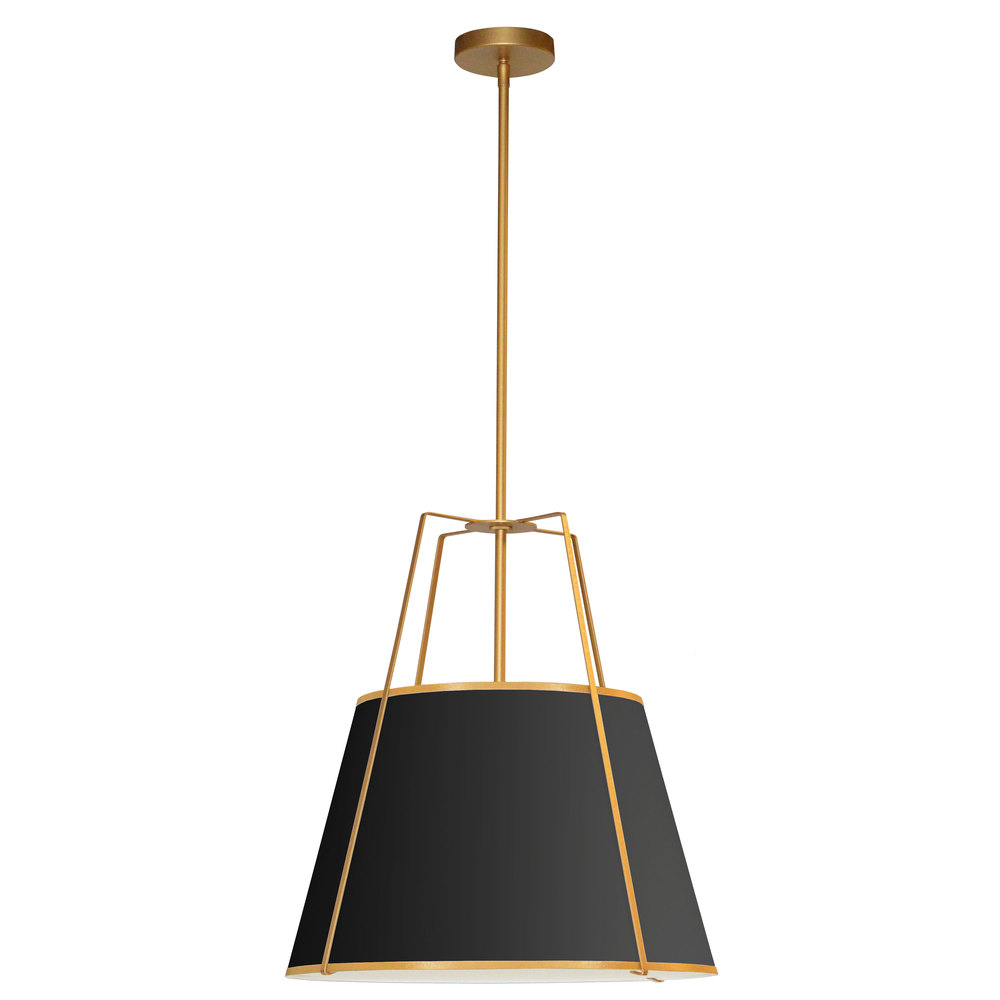 1 Light Trapezoid Pendant Gold/Black Shade w/ White Fabric Diffuser