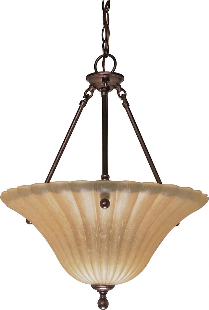 3-Light 16" Copper Bronze Hanging Pendant Light Fixture with Champagne Linen Washed Glass