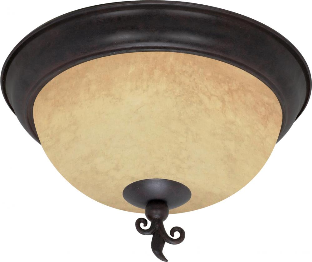 3-Light 15" Old Bronze Flush Mount Ceiling Light Fixture with Tuscan Suede Glass