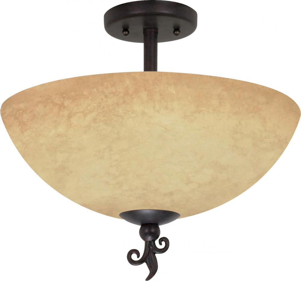 3-Light 16" Old Bronze Semi Flush Ceiling Light Fixture with Tuscan Suede Glass