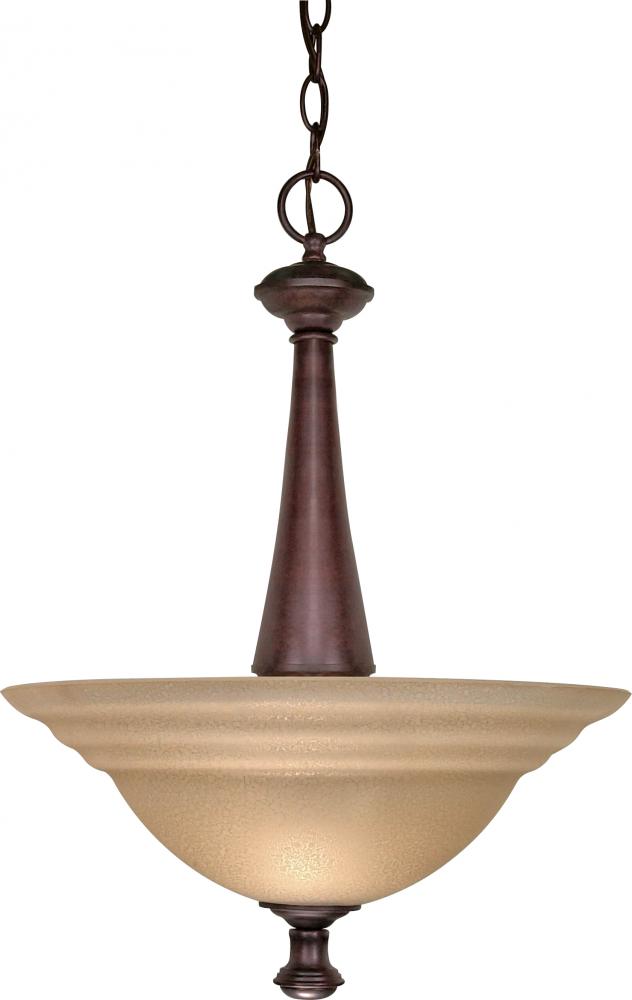 2-Light 16" Hanging Pendant Light Fixture in Old Bronze Finish with Amber Water Glass