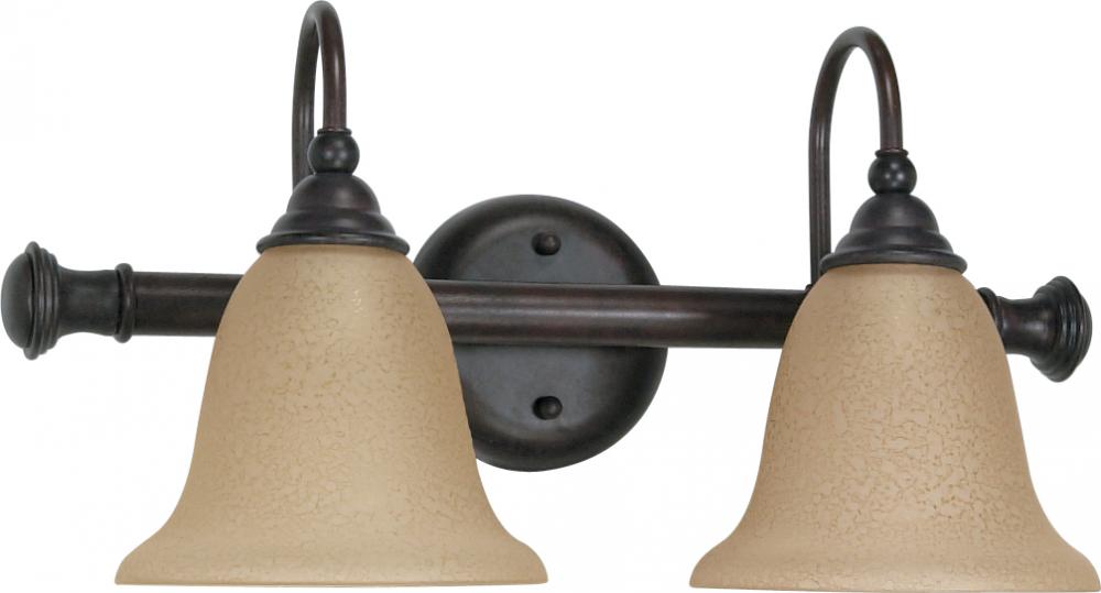 2-Light 18" Wall Mounted Vanity Light Fixture in Old Bronze Finish with Amber Water Glass