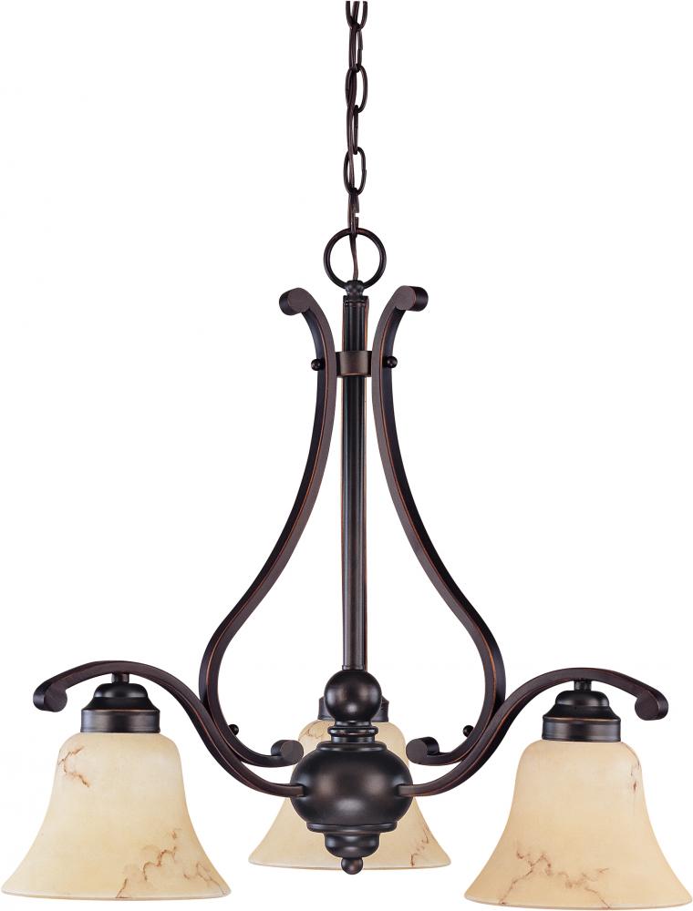 3-Light Chandelier in Copper Espresso Finish with Honey Marble Glass Shades