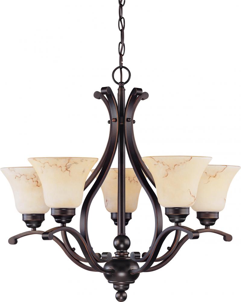 5-Light Chandelier in Copper Espresso Finish with Honey Marble Glass Shades