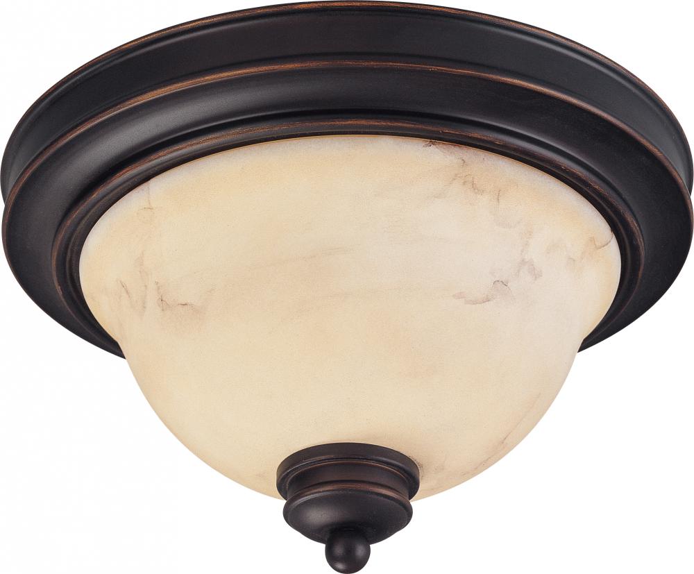 2-Light Small Dome Flush Ceiling Light Fixture in Copper Espresso Finish with Honey Marble Glass