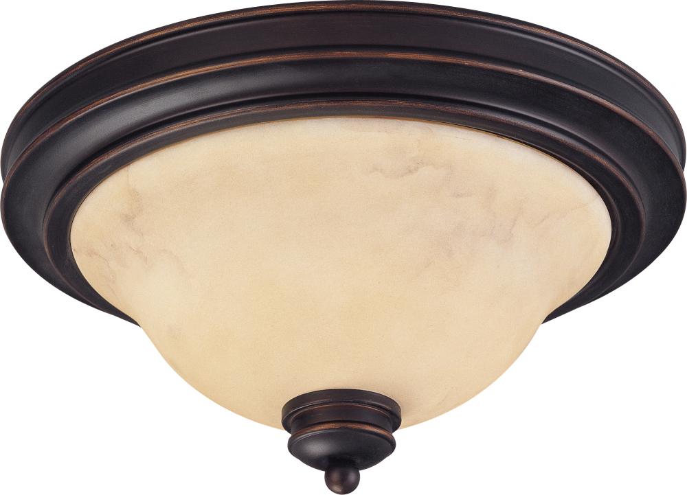 2-Light Medium Dome Flush Ceiling Light Fixture in Copper Espresso Finish with Honey Marble Glass