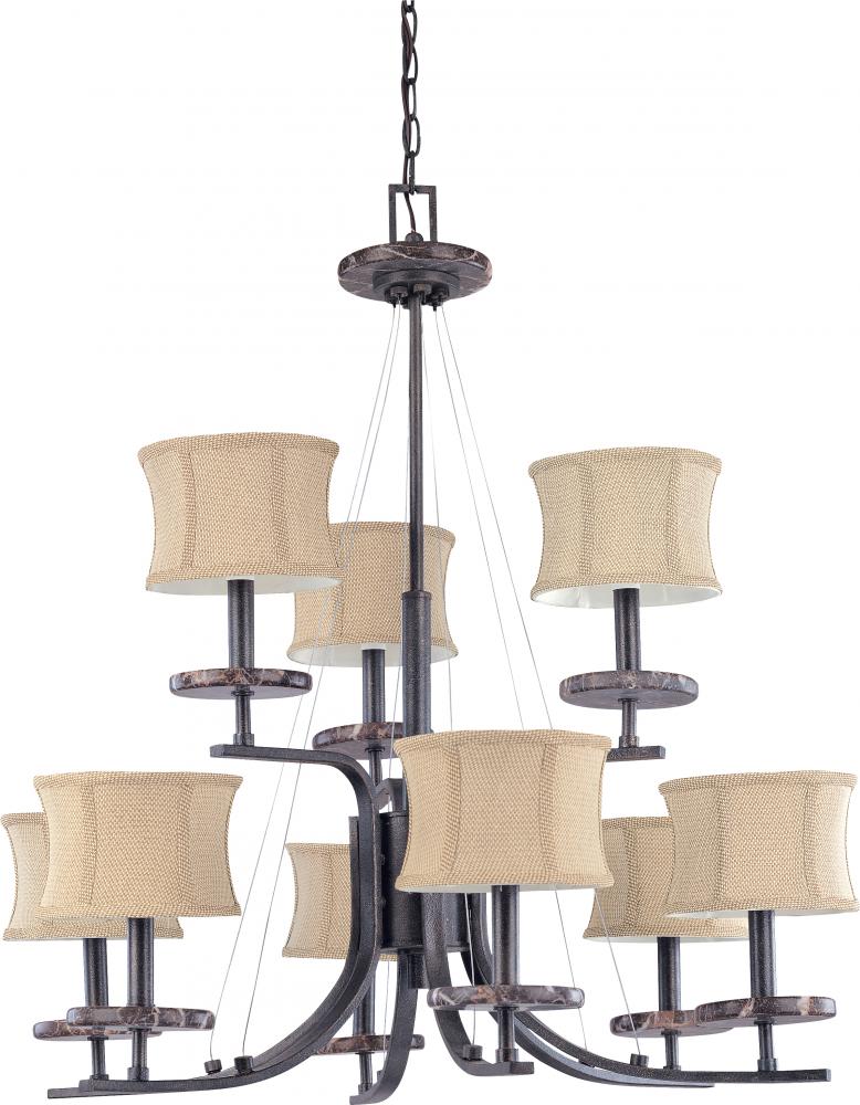 Madison; 9 Light; 2 Tier; 32 in.; Chandelier with Fabric Shades