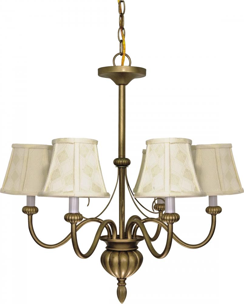 5-Light Flemish Gold Chandelier with Ecru Diamond Shades